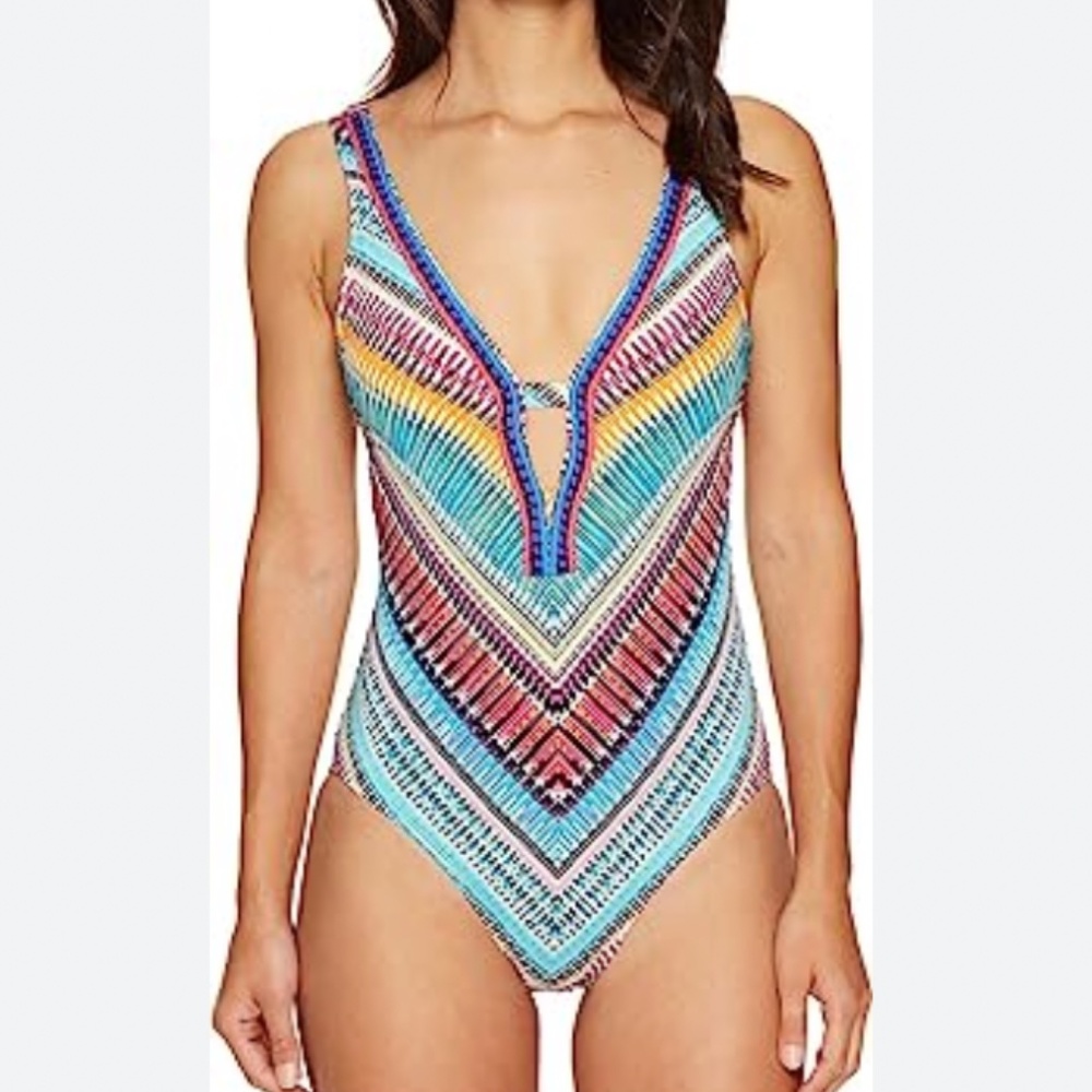 NWT Jantzen Rio Breeze Plunge One Piece Tummy Control Swimsuit